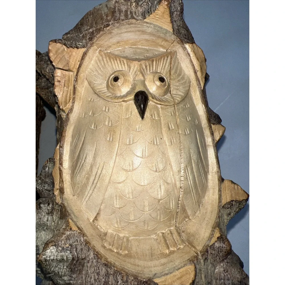 Owl Carved in Split Tree Branch Log 6